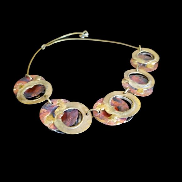 Beautiful Art Deco Modernist Mixed Metal Brass Enamel Necklace - - Picture 6 of 7